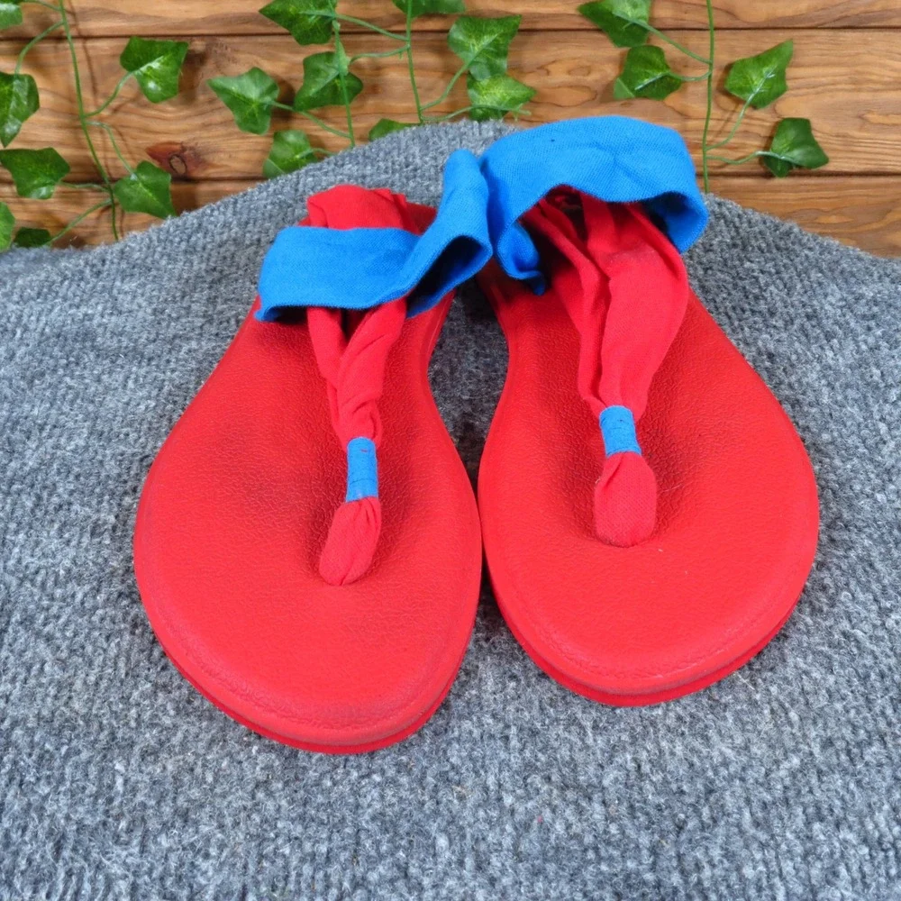Sanuk Yoga Sling Burst Duo Boys Sandals Size 6-7 Casual Comfort Red Blue Textile